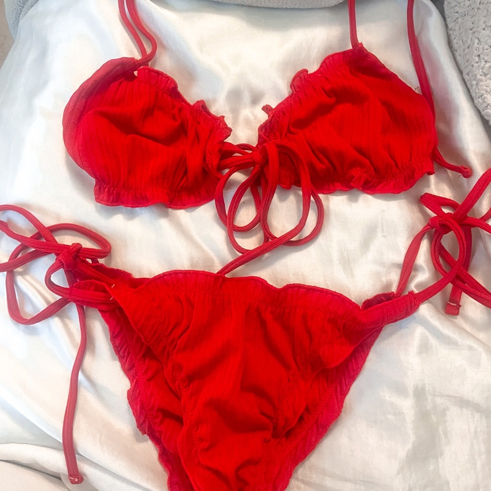 Red ruffle bikini